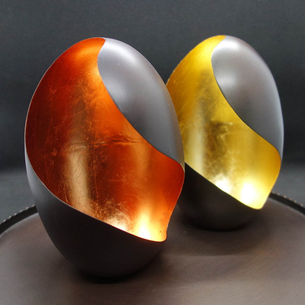 Handgefertigtes Windlicht - illoomi Leuchtschale Oval geschwungen Blattkupfer - Casa-Millefiori