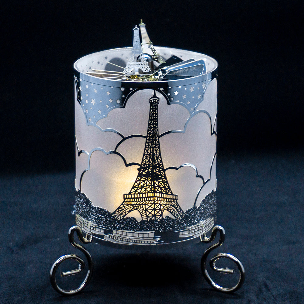 Propello-Kerzendrehlicht mit Milchglaseinsatz Eifelturm, Silber - Casa-Millefiori