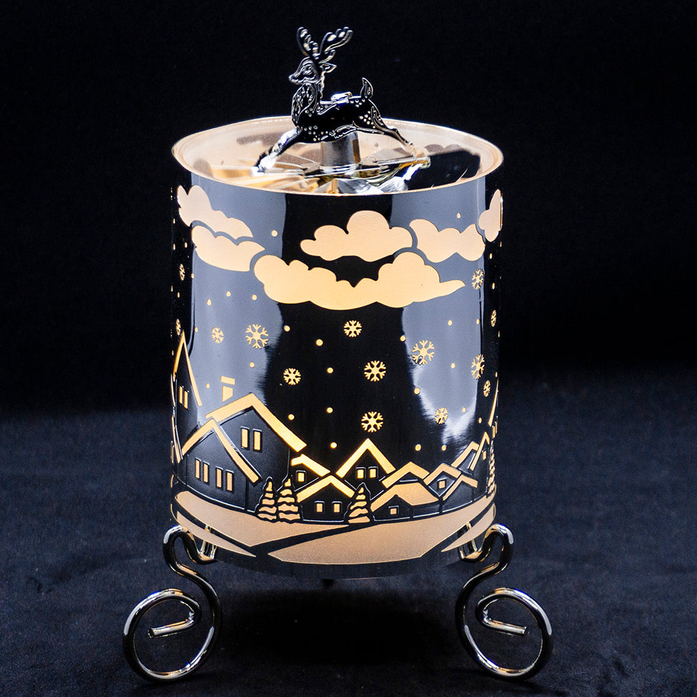 Propello-Kerzendrehlicht mit Milchglaseinsatz Winter-Dorf, Silber - Casa-Millefiori