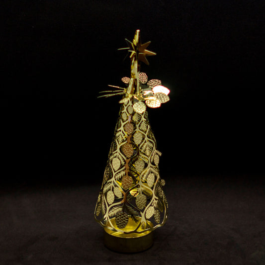 Pyramid rotating tree pine cones, gold