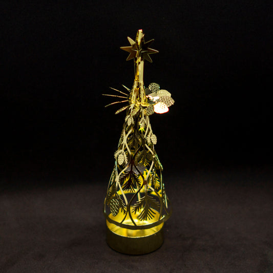 Pyramid rotating tree pine cones, gold