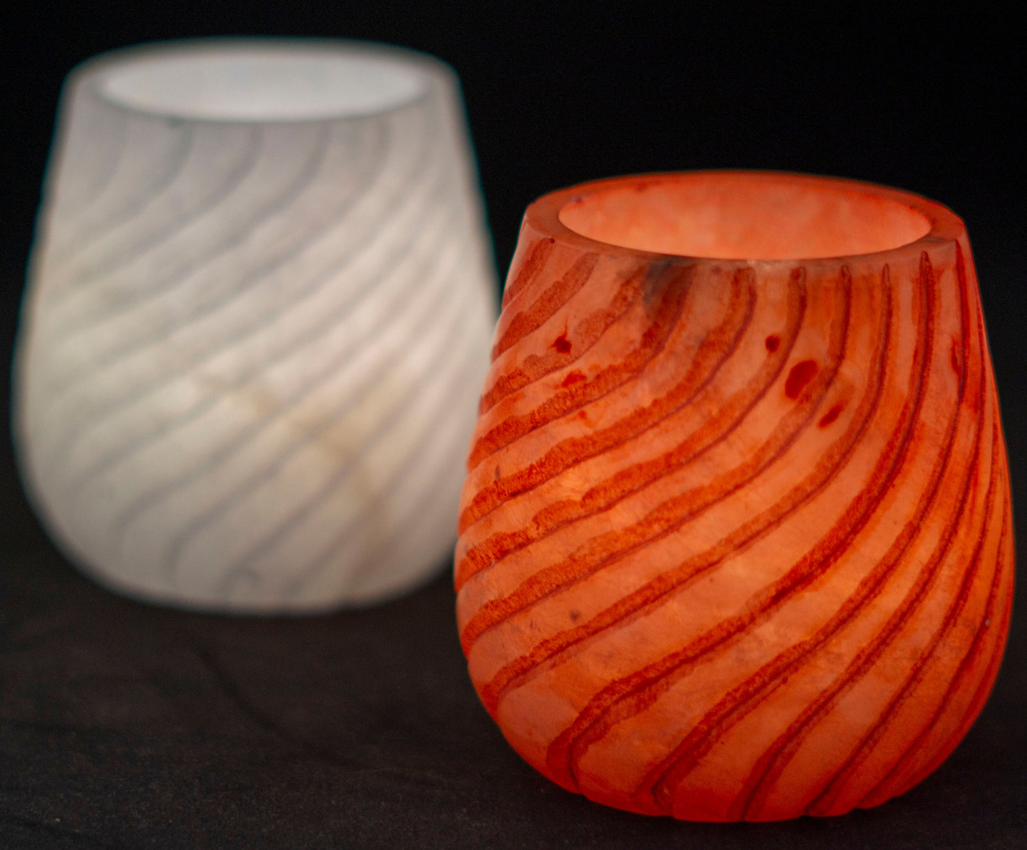 Alabaster Teelicht-Vase Spirals Weiß