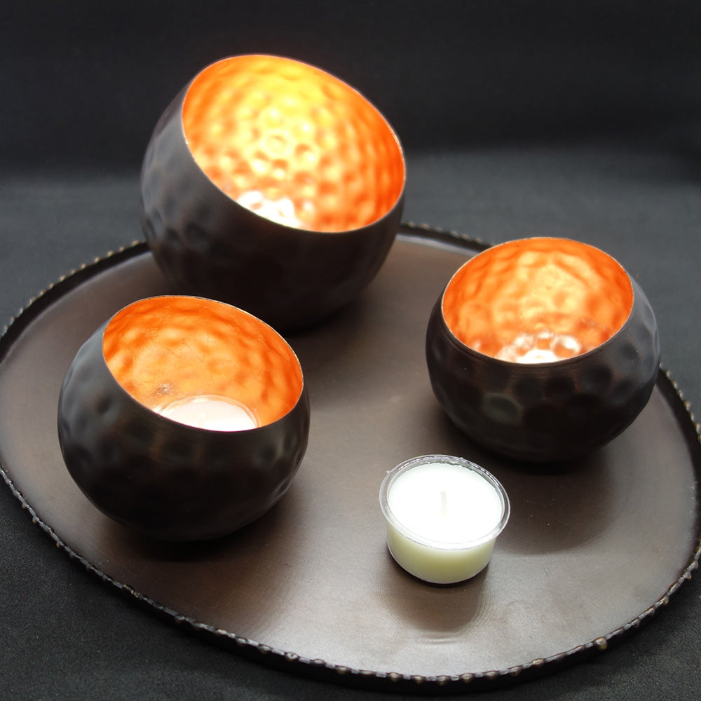 illoomi candle-holder dented bowl copper leaf small