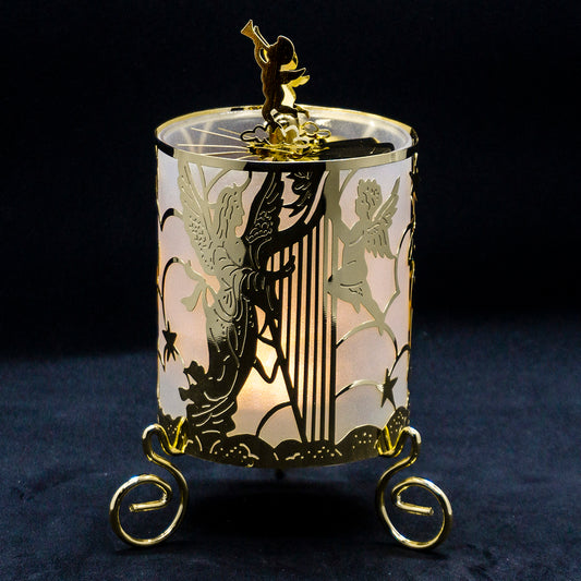 Propello-Kerzendrehlicht mit Milchglaseinsatz Engel mit Harfe, Gold - Casa-Millefiori
