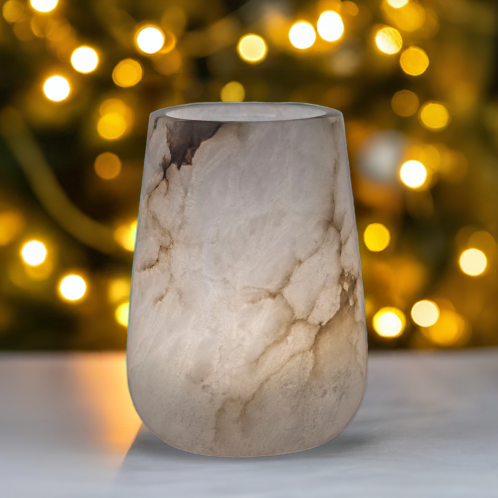 Alabaster tealight vase tall, white