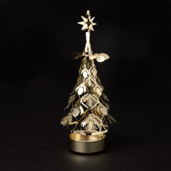 Pyramid rotating tree pine cones, gold